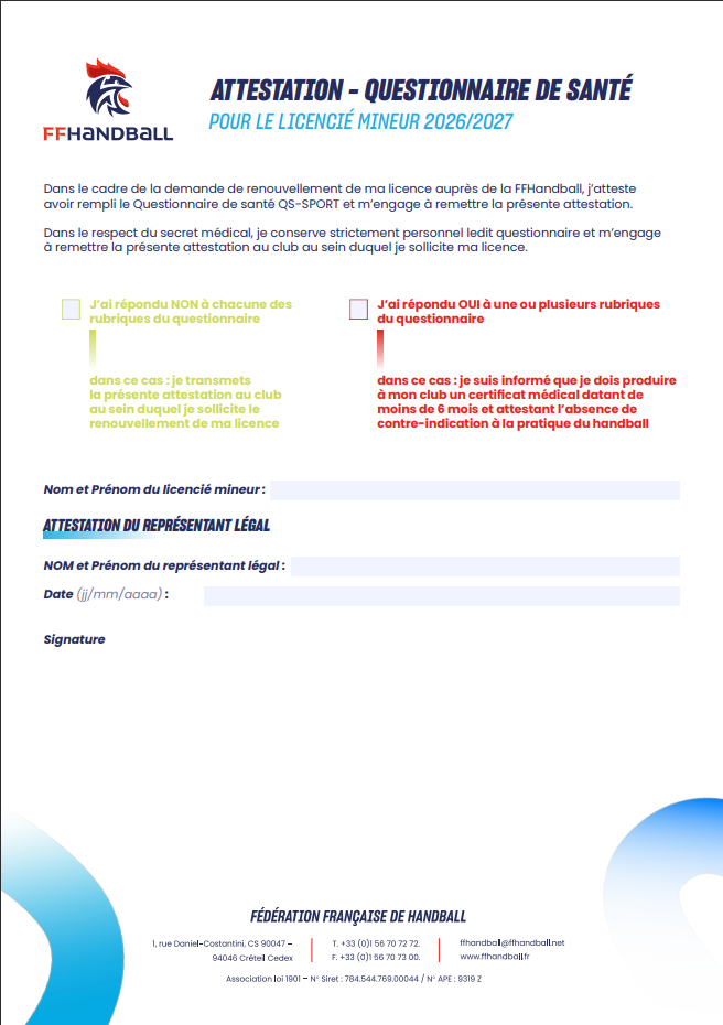 image questionnaire santé mineur